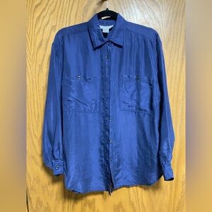 Vintage Words NAVY 100% SILK SHIRT BY PARIS SPORTS CLUB - SIZE S